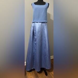 Designer unknown 2 piece light blue top and skirt.
